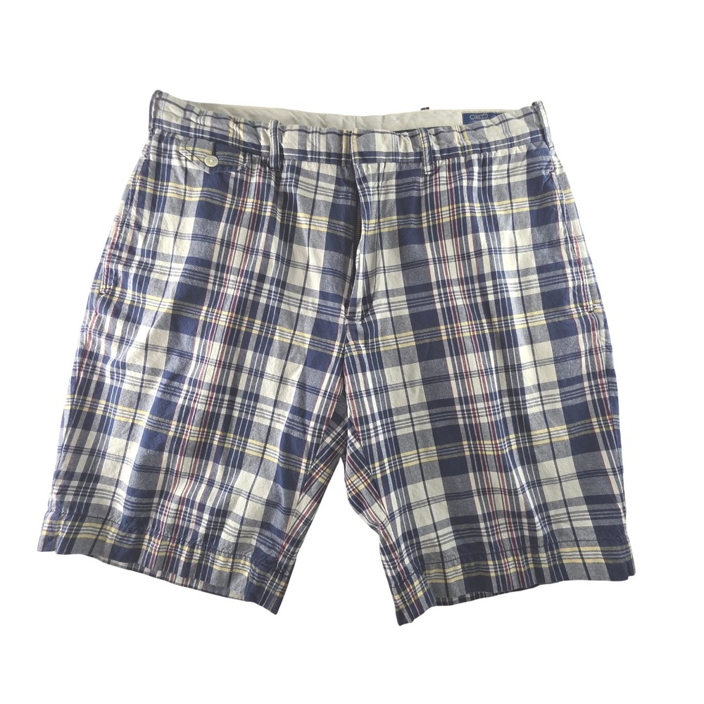 Polo Ralph Lauren Mens Plaid Cotton Shorts Navy Yellow Size 36 Classic‎ Fit Golf